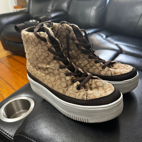 Coach Brown Patterned High-Top Sneakers - Picture 2 of 6